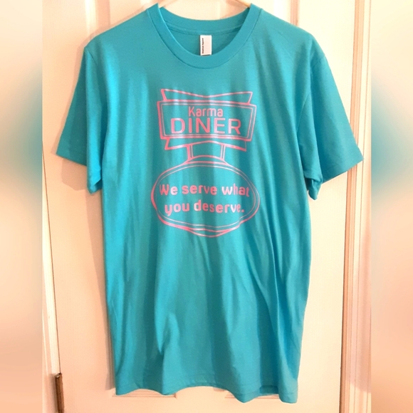 Hand Crafted Tops - Handmade FUNNY Karma Cafe Tee Shirt Size M